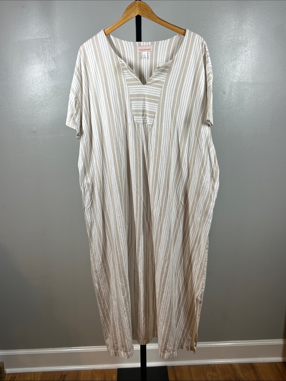 Stan Herman Lightweight Beige Stripe Maxi Dress